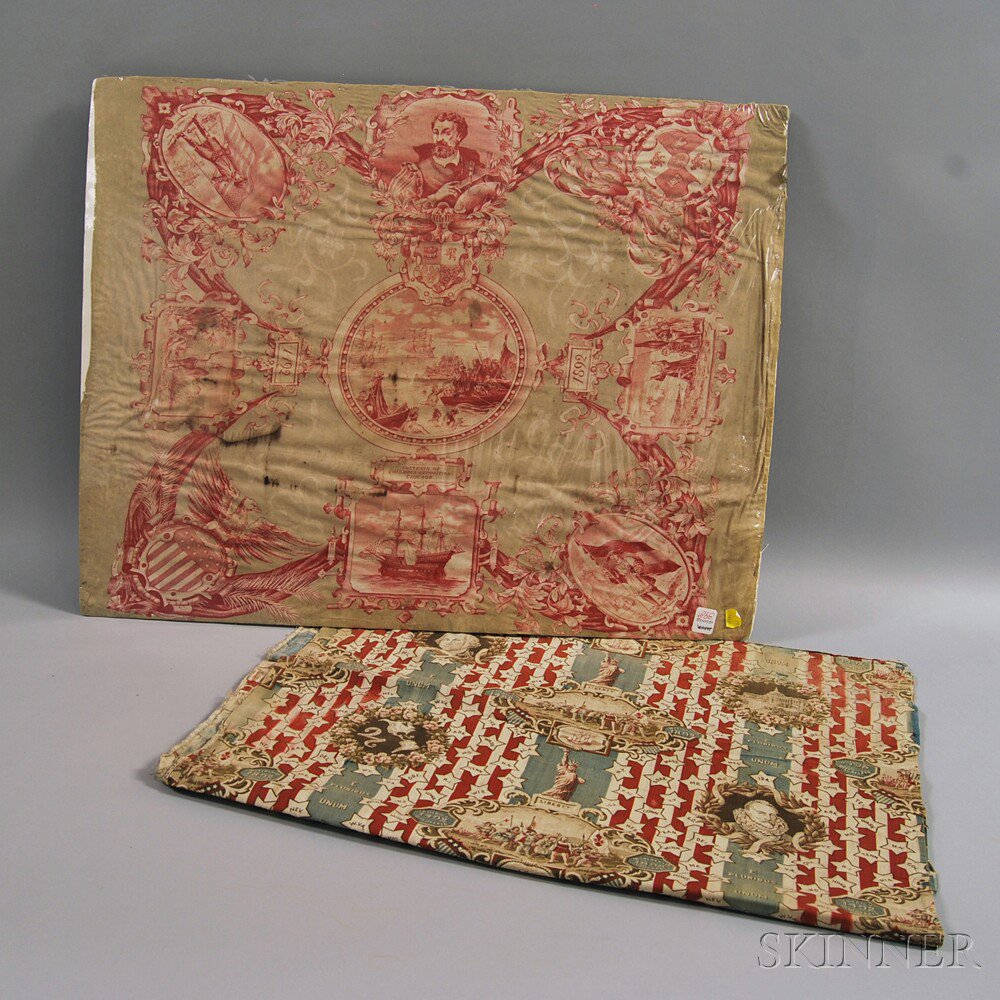 Appraisal: Two Columbian Exposition Printed Cotton Souvenir Textiles a handkerchief printed