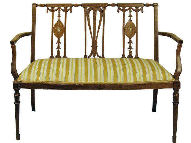 Appraisal: Delicate th century mahogany triple chair back settee with string