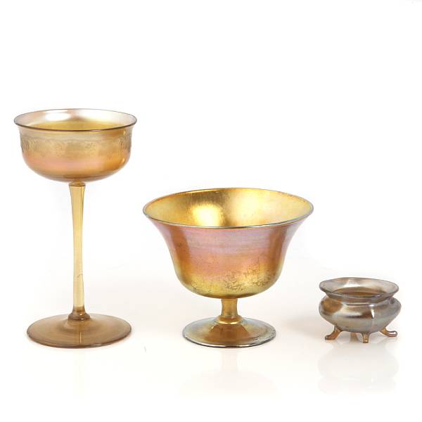 Appraisal: Three Tiffany Favrile glass table articles - comprising an etched