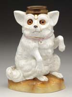 Appraisal: PORCELAIN FIGURAL LAMP S - White Spitz muzzled dog with