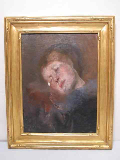 Appraisal: Oil on canvas painting of a sleeping woman signed Measures