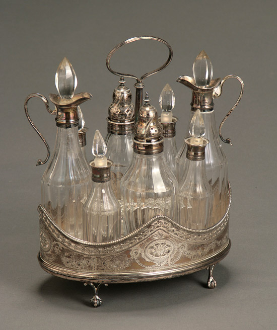 Appraisal: George III Silver and Cut Glass Eight-Bottle Cruet Stand Robert