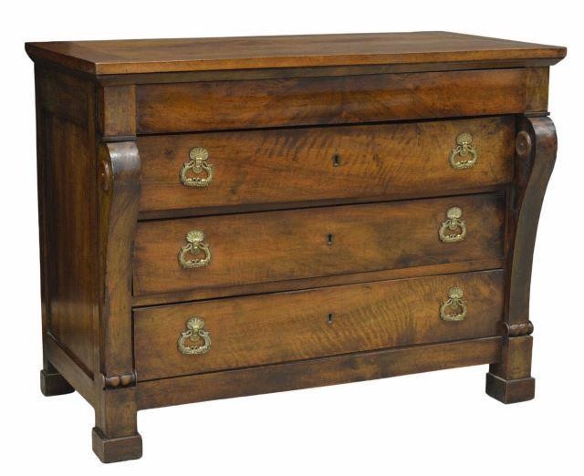 Appraisal: French Empire style walnut commode mid th c paneled top