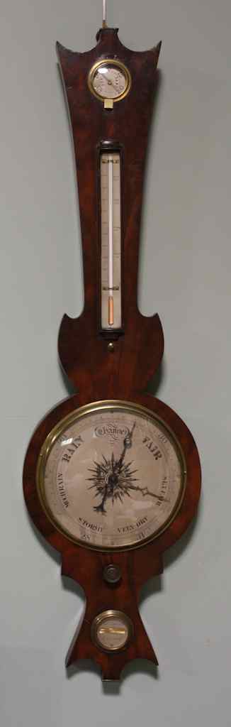 Appraisal: WILLIAM IV MAHOGANY WHEEL BAROMETER Circa with hygrometer level and