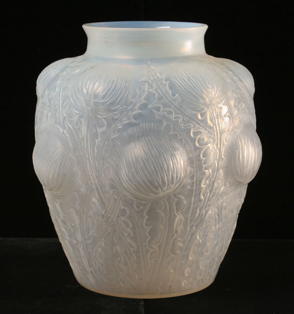 Appraisal: R Lalique Domremy opalescent art glass vase c embossed signature