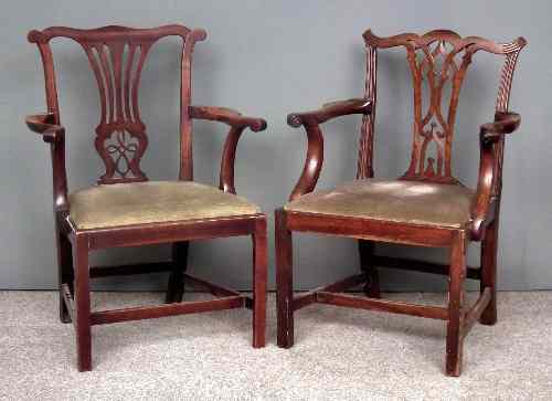 Appraisal: Two George III mahogany armchairs of ''Country Chippendale'' design with