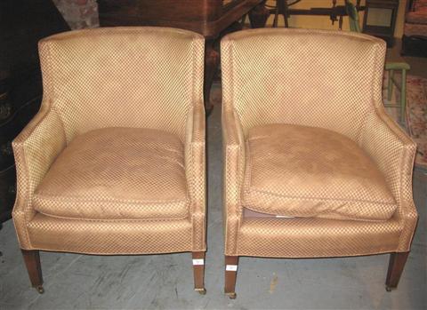 Appraisal: PAIR OF FLORAL SLIP COVERED ARMCHAIRS th century raised on