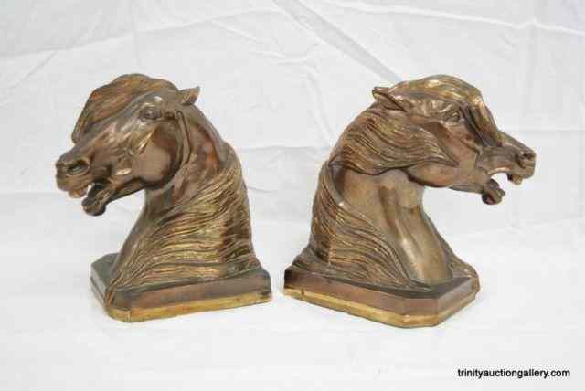 Appraisal: Gladys Brown Bronze Horse Head BookendsFrom the estate is a