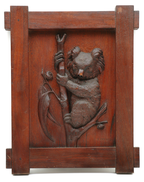 Appraisal: ROBERT PRENZEL - Victoria dated A rare finely carved Eucalypt