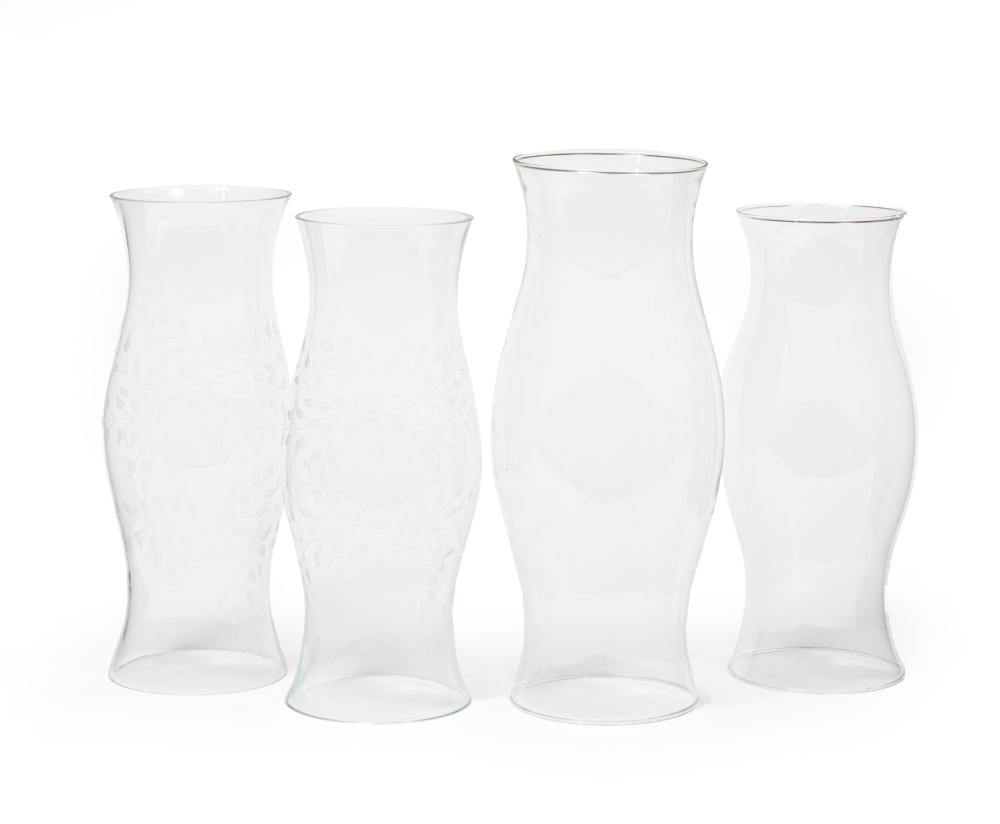 Appraisal: Four American Glass Hurricane Shades th c incl near pair