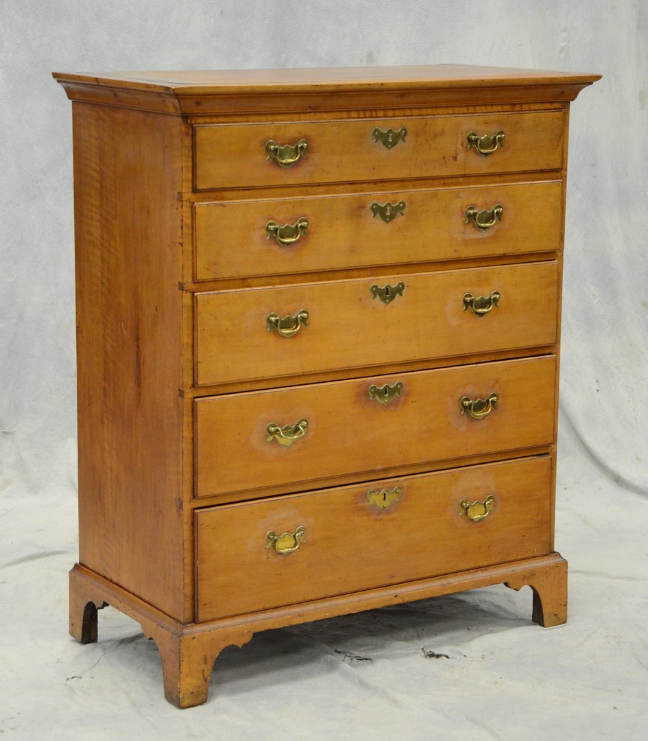 Appraisal: Figured maple New England drawer Chippendale tall chest DT case