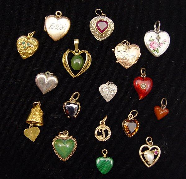 Appraisal: COLLECTION OF HEART CHARMS PENDANTS Approx charms to include K