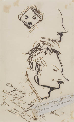 Appraisal: ROBERT HENRI Double Self Portrait Ink and collage on thin