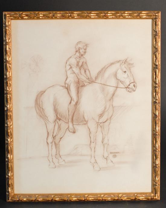 Appraisal: Arne Charles Besser b Illinois Nude Male on Horseback brown