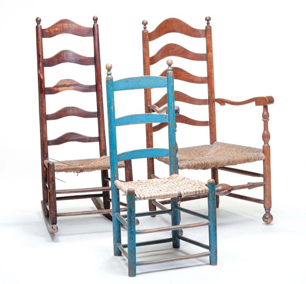 Appraisal: THREE AMERICAN LADDER BACK CHAIRS Late th-early th centuries A