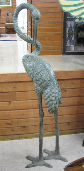 Appraisal: PATINATED VERDE BRONZE GARDEN CRANE cast in standing pose with