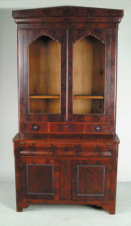 Appraisal: THREE PART MAHOGANY ANTIQUE SECRETARY GOVE FAMILY Removable top cornice