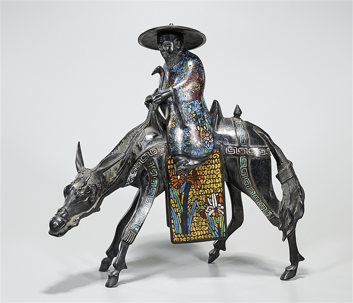 Appraisal: Chinese painted bronze sculpture of a figure on a horse