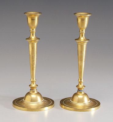 Appraisal: Pair heavy brass candlesticks tapered round shafts domed bases British