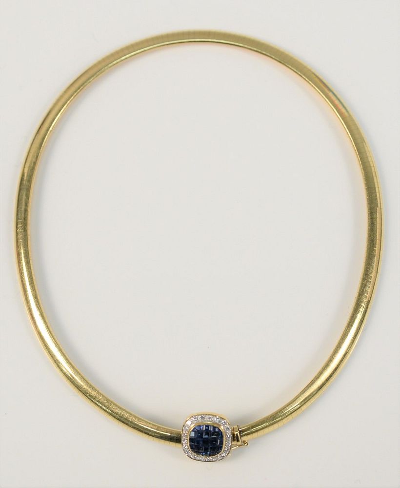 Appraisal: Omega Karat Gold Necklace having slide set with blue sapphires