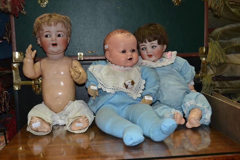 Appraisal: TWO SIMON AND HALBIG BISQUE HEAD DOLLS AND A K