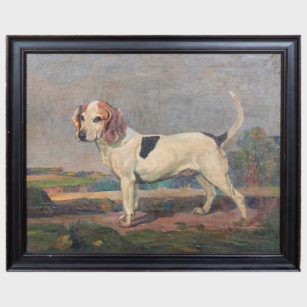 Appraisal: th Century School Hound in a Landscape Oil on canvas