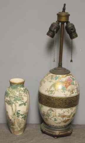 Appraisal: Asian Satsuma Porcelain Items One vase mounted as a lamp