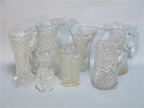 Appraisal: THREE CUT GLASS PITCHERS Including one with hobstars in diamonds