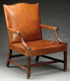 Appraisal: FINE GEORGE III CARVED MAHOGANY GAINESBOROUGH LIBRARY ARMCHAIR FINE GEORGE