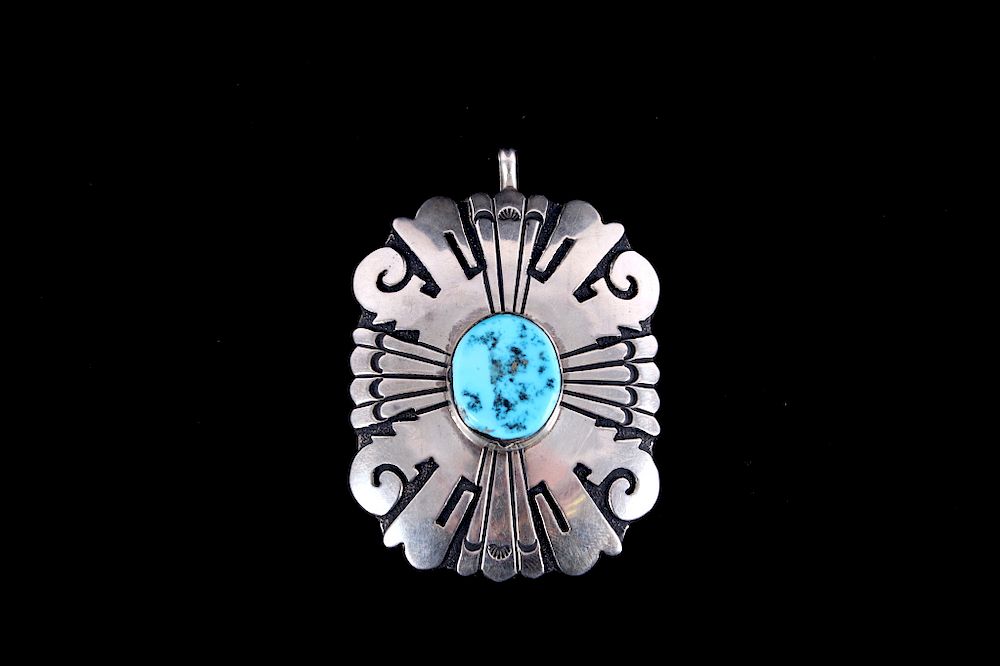 Appraisal: T Singer Sterling Silver Turquoise Pendant For your consideration is