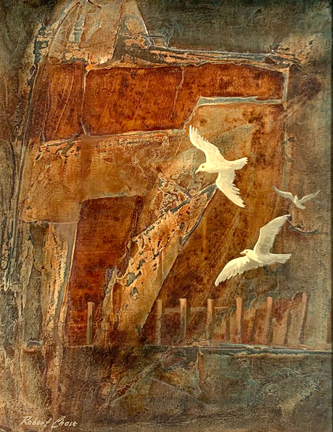 Appraisal: CHASE Robert American - Abstract Surreal Doves in Flight Oil