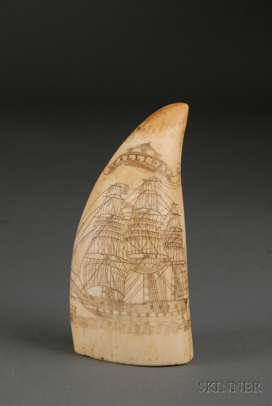 Appraisal: Engraved Whale's Tooth late th century one side of the