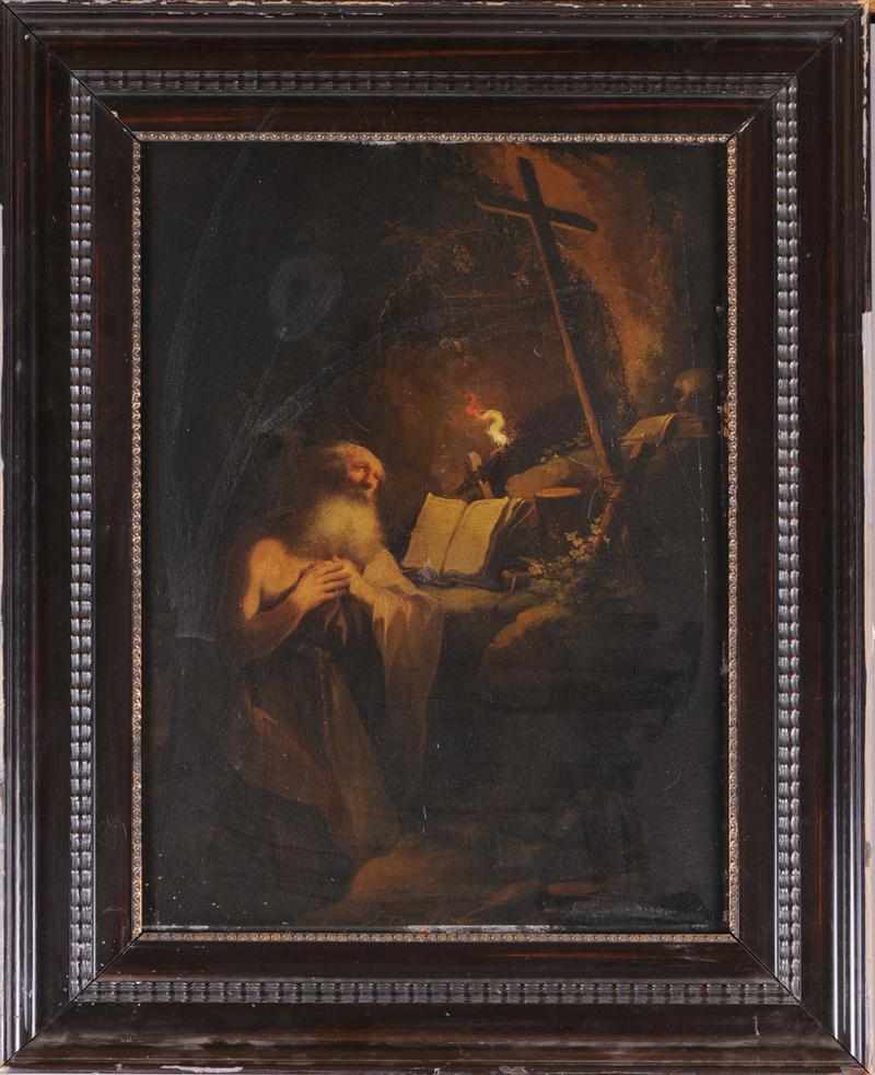 Appraisal: EUROPEAN SCHOOL ST JEROME Oil on panel bearing signature J