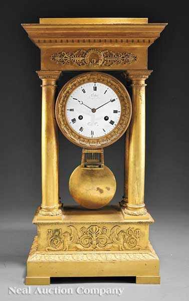 Appraisal: A French Empire Gilt Bronze Portico Clock early th c