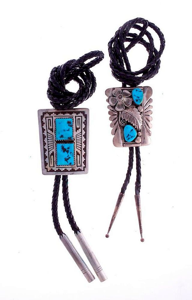 Appraisal: NAVAJO BOLOS Two Vintage Navajo bolo ties turquoise and silver