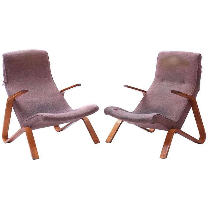 Appraisal: Eero Saarinen Grasshopper chairs pair by Knoll Associates grey upholstery