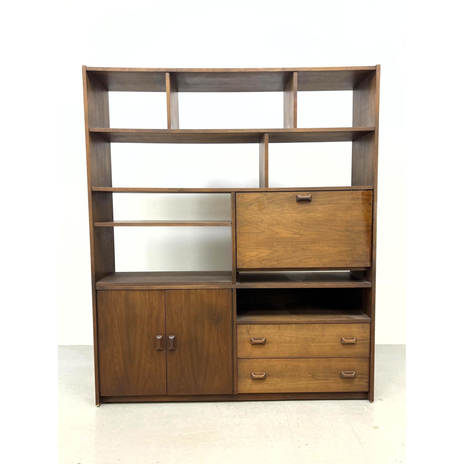 Appraisal: American Modern Walnut Bookcase Shelf Unit Drop down desk Storage