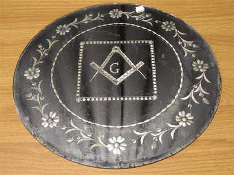 Appraisal: MASONIC CIRCULAR MIRROR PLATEAU The circular bevelled mirror plate engraved