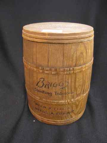 Appraisal: Victorian Wooden Humidor ''Briggs SmokingTobacco'' barrel form ''