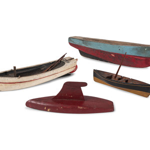 Appraisal: Four Carved Wood and Painted Toy Boats th Century comprising