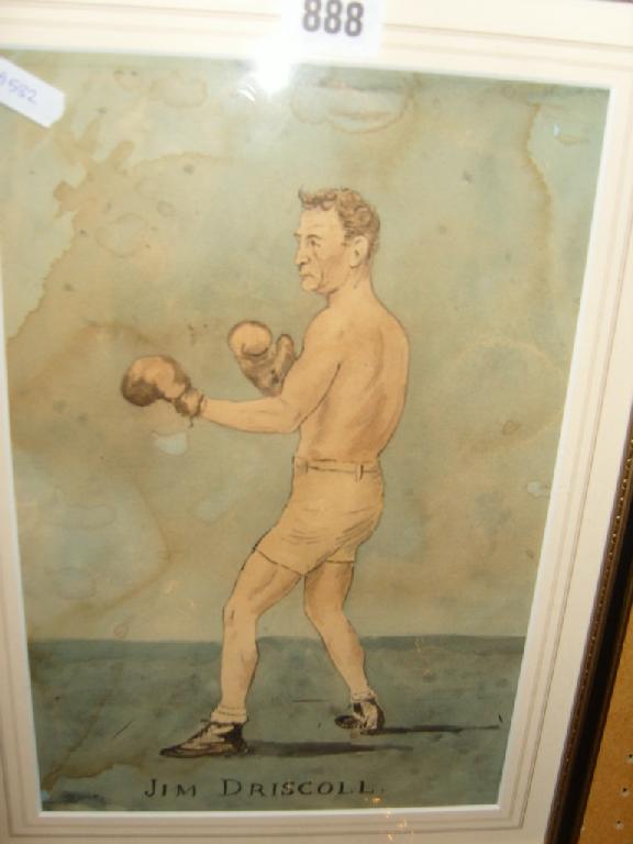 Appraisal: A late th century watercolour showing the boxer Jim Driscoll