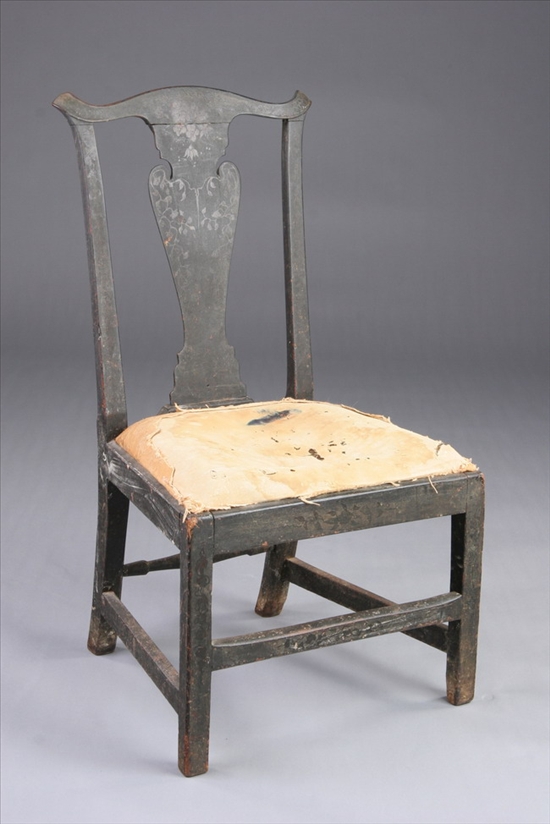 Appraisal: AMERICAN PAINTED SIDE CHAIR th century possibly Boston Serpentine crest