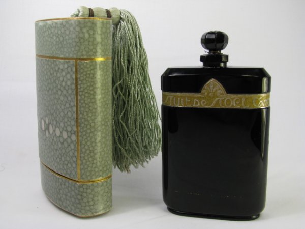 Appraisal: Fabulous vintage hand-blown black crystal glass perfume bottle of -