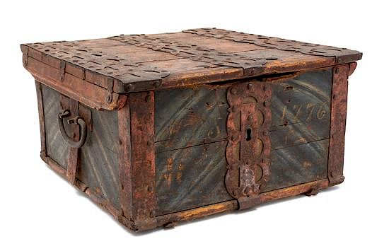 Appraisal: An Iron Bound Polychrome Decorated Seaman's Chest Height x width