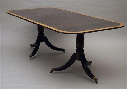 Appraisal: Regency-Style Two-Pedestal Mahogany and Satinwood Crossbanded Dining Table