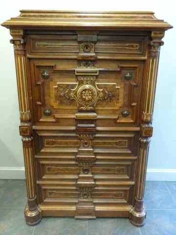 Appraisal: Top Quality Victorian Renaissance Revival Walnutand Gilt Incised Secretary Abattant