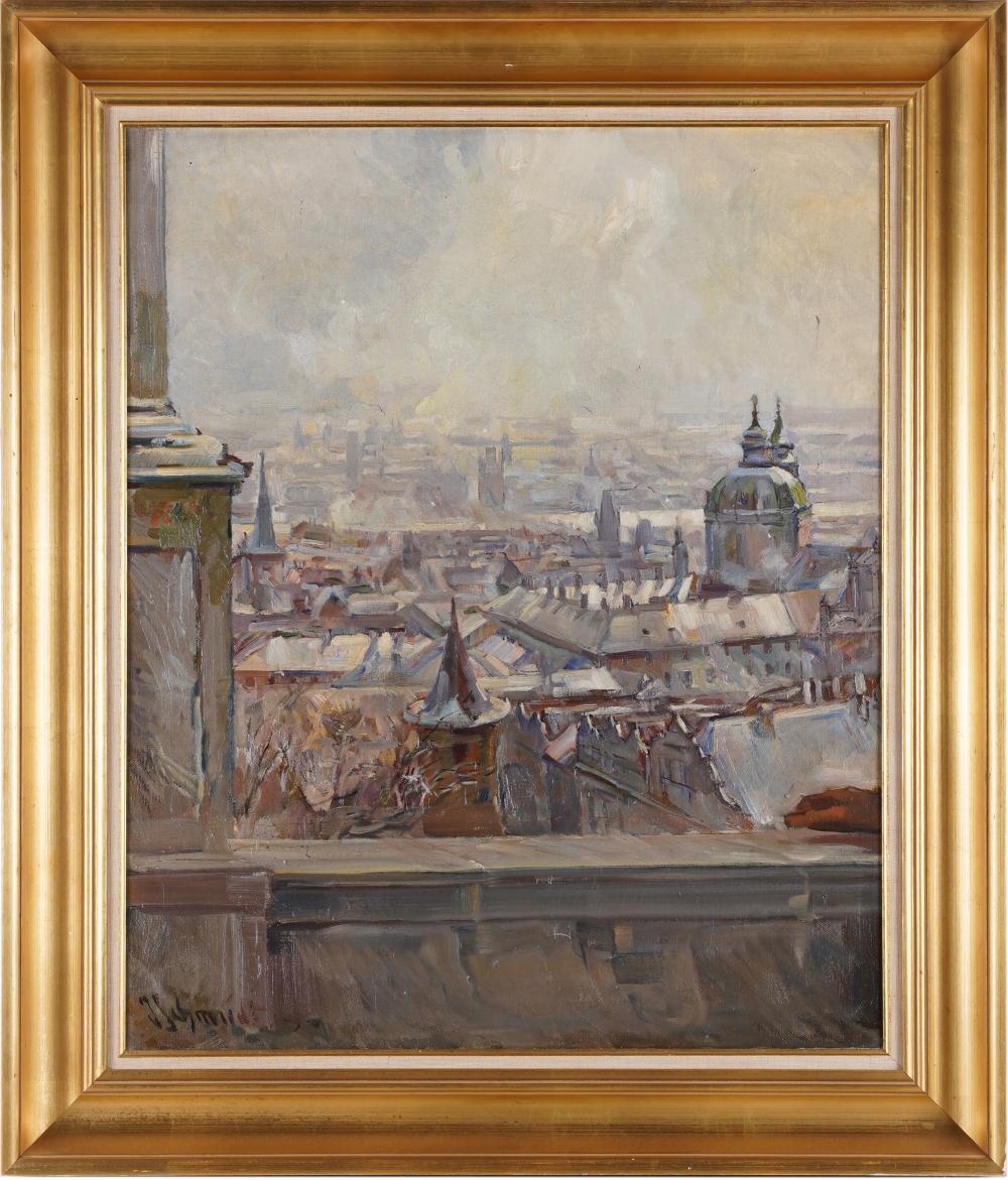 Appraisal: J SCHMIDT EUROPEAN CITYSCAPEoil on canvas signed lower left Condition