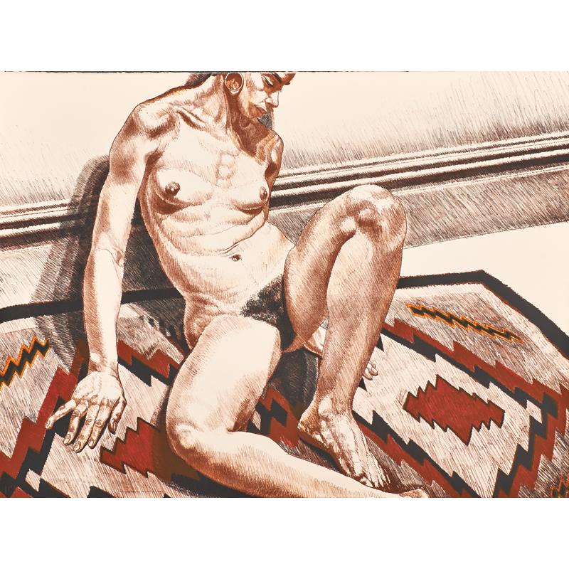 Appraisal: PHILIP PEARLSTEIN American b Nude on Navajo Rug Printed by