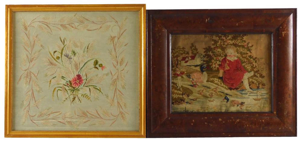 Appraisal: TEXTILES Two framed th C works one woolwork and one