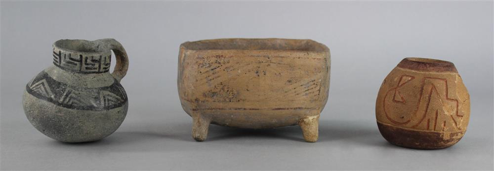 Appraisal: GROUP OF THREE CERAMIC NATIVE AMERICAN VESSELS one with incised